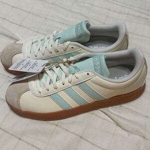 Adidas Cream and Light Blue Sneakers